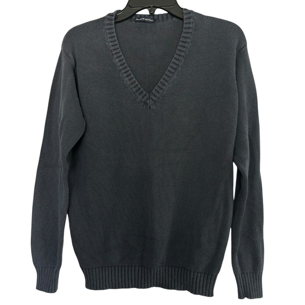 Brandy Melville Dark Navy V-Neck Cotton Knit Sweater Made in Italy